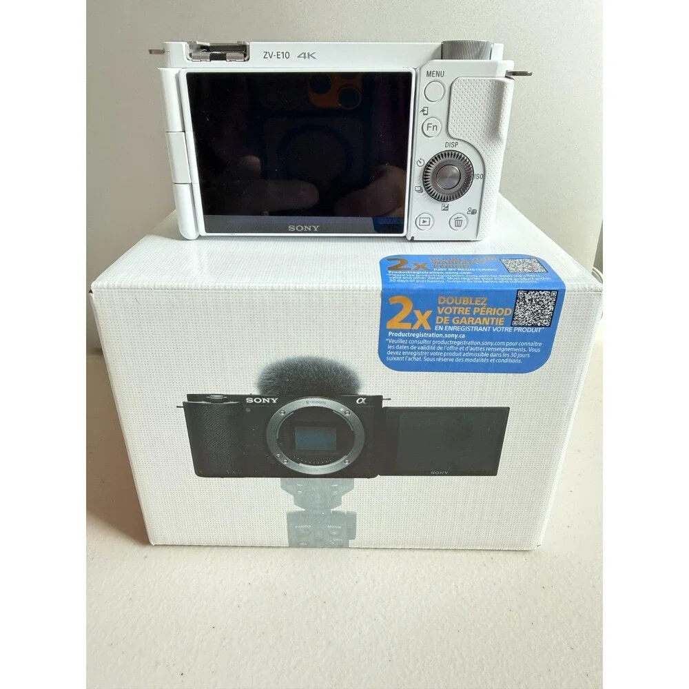 in the Box w/accessories Sony Alpha ZV-E10 Mirrorless Camera, White (Body Only)